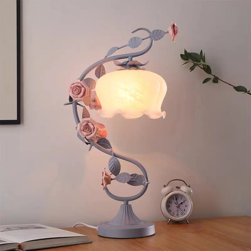 Multi-Color Ceramic Rose Flower Table Lamp for Bedside Table/Study Desk/Bar  purple, green