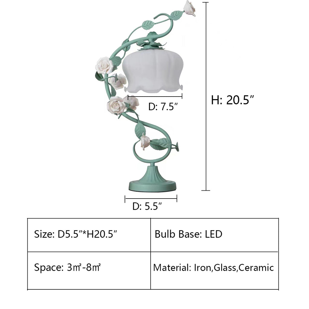 D5.5"*H20.5"  Multi-Color Ceramic Rose Flower Table Lamp for Bedside Table/Study Desk/Bar  purple, green