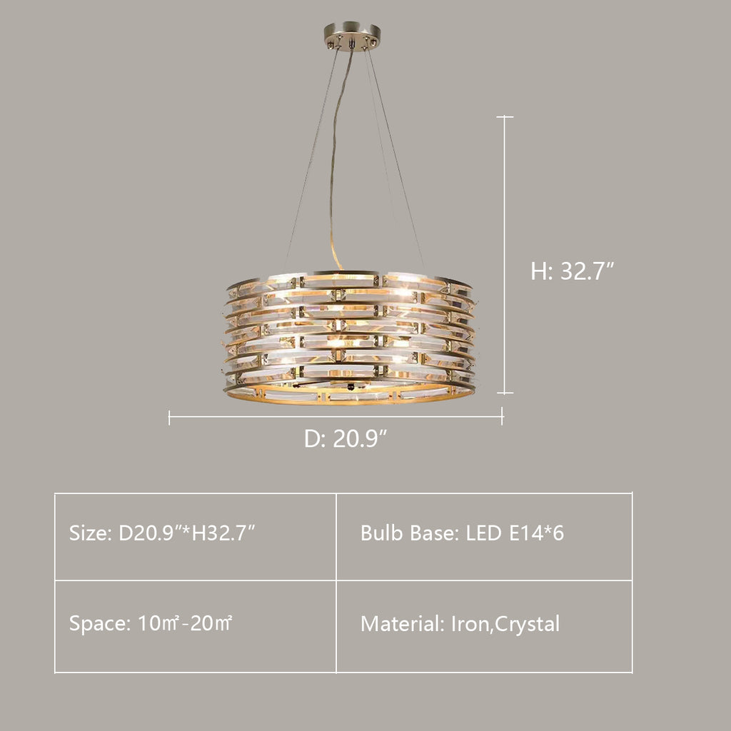 Round: D20.9"*H32.7"  Modern Fashion Luxury Chrome Crystal Chandelier for Living/Dining Room 