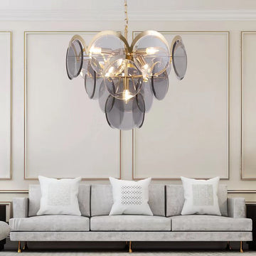 Modern Minimalist Multiple Clear Glass Bubble Ball Pendant Light in Black & Gold  Post-Modern Art Tiered Glass Slice Collection Chandelier for Living/Dining Room/Bedroom
