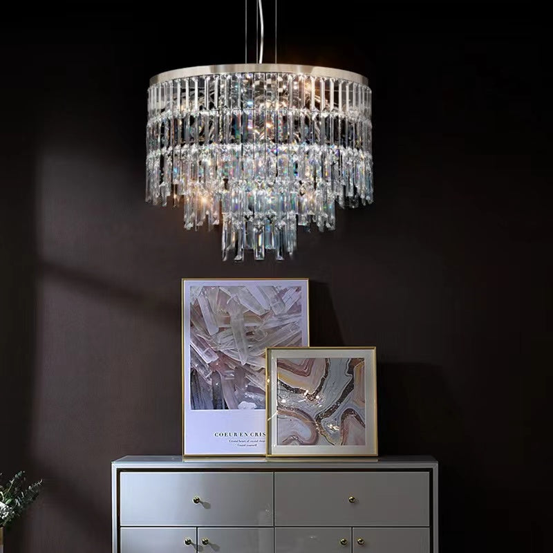 Light Luxury Modern Fashion Tiered Crystal Pendant Chandelier for Living Room/Bedroom  Stainless Steel