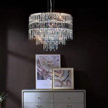 Light Luxury Modern Fashion Tiered Crystal Pendant Chandelier for Living Room/Bedroom  Stainless Steel