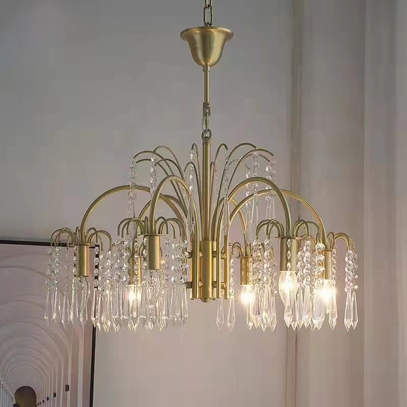 Brass Crystal Chandelier Lighting Modern Branches Chandeliers Ceiling Light   Light Luxury Pure Copuer Branch Candle Crystal Pendant Chandelier for Living/Dining Room