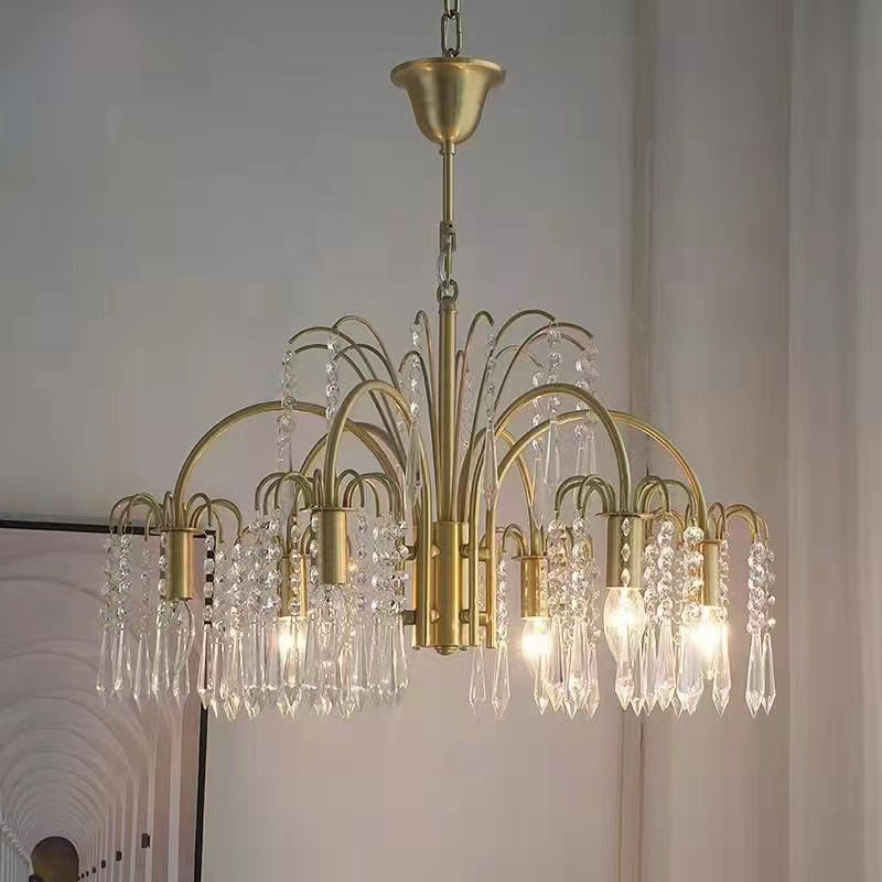 Brass Crystal Chandelier Lighting Modern Branches Chandeliers Ceiling Light   Light Luxury Pure Copuer Branch Candle Crystal Pendant Chandelier for Living/Dining Room
