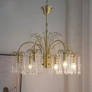 Brass Crystal Chandelier Lighting Modern Branches Chandeliers Ceiling Light   Light Luxury Pure Copuer Branch Candle Crystal Pendant Chandelier for Living/Dining Room