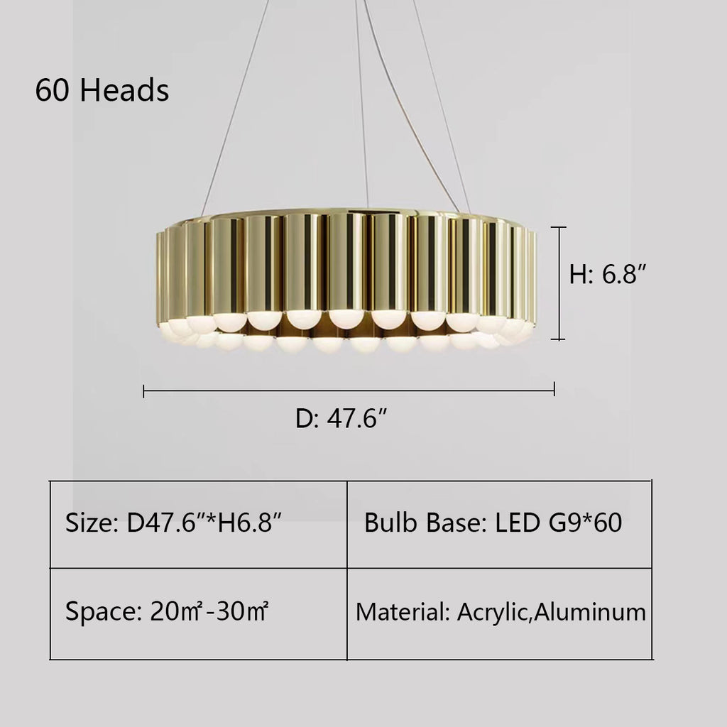 60Heads: D47.6"*H6.8"  Carousel LED Chandelier   Designer Model Oversized Multi-head Round Chandelier for Living/Dining Room/Bedroom