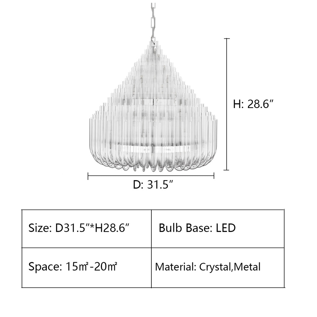 D31.5"*H28.6"  Ludwig Chandelier  Extra Large Modern Tiers Clear Crystal Tubes Chandelier for Living Room/Hotel Lobby
