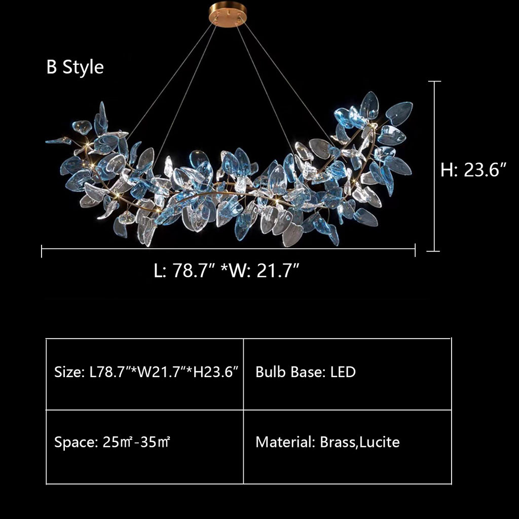 B Style: L78.7"*W21.7"*H23.6"  Extra Large Branch Colorful Lucite Leaf Cluster Chandelier for Living/Dining Room  Brass,Lucite  oversized