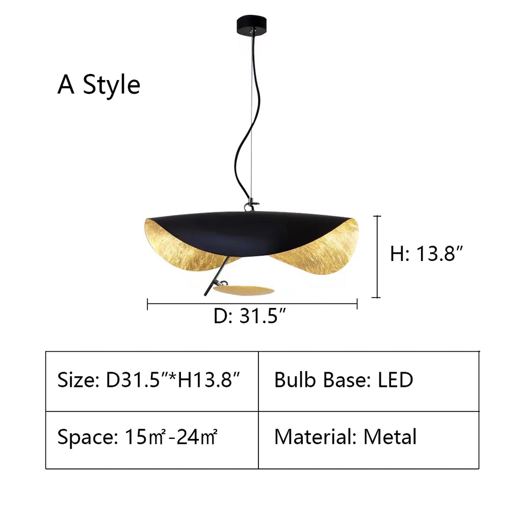 A Style: D31.5"*H13.8"  Modern Art Hat Shape Gold Curled Leaf Pendant Chandelier for Living/Dining Room  Metal  black, white