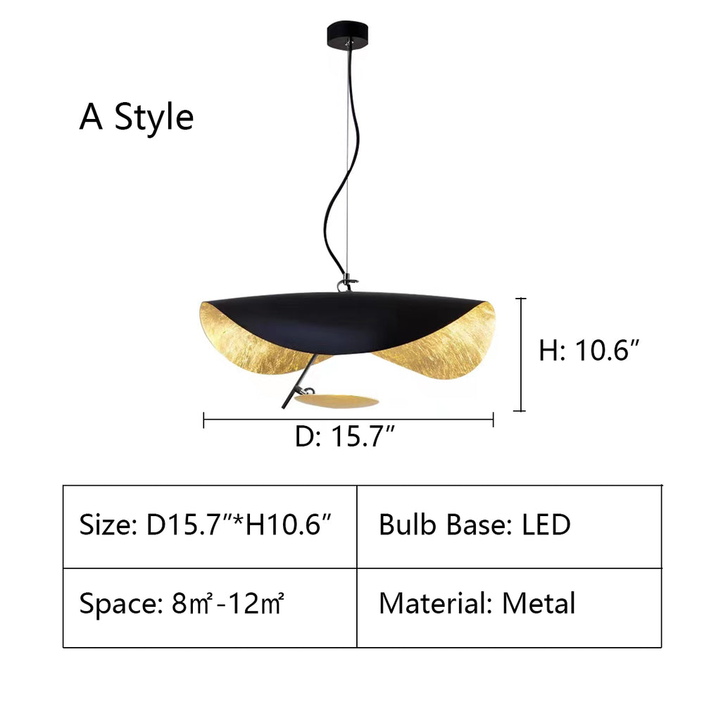 A Style: D15.7"*H10.6"  Modern Art Hat Shape Gold Curled Leaf Pendant Chandelier for Living/Dining Room  Metal  black, white