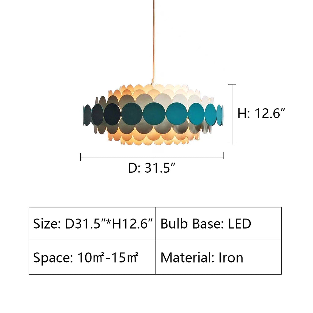 D31.5"*H12.6"  Metal strips pendant lamp by Doria. Germany 1960's.  Post-modern Tiered Floral Round Shell Chandelier for Living/Dining Room 