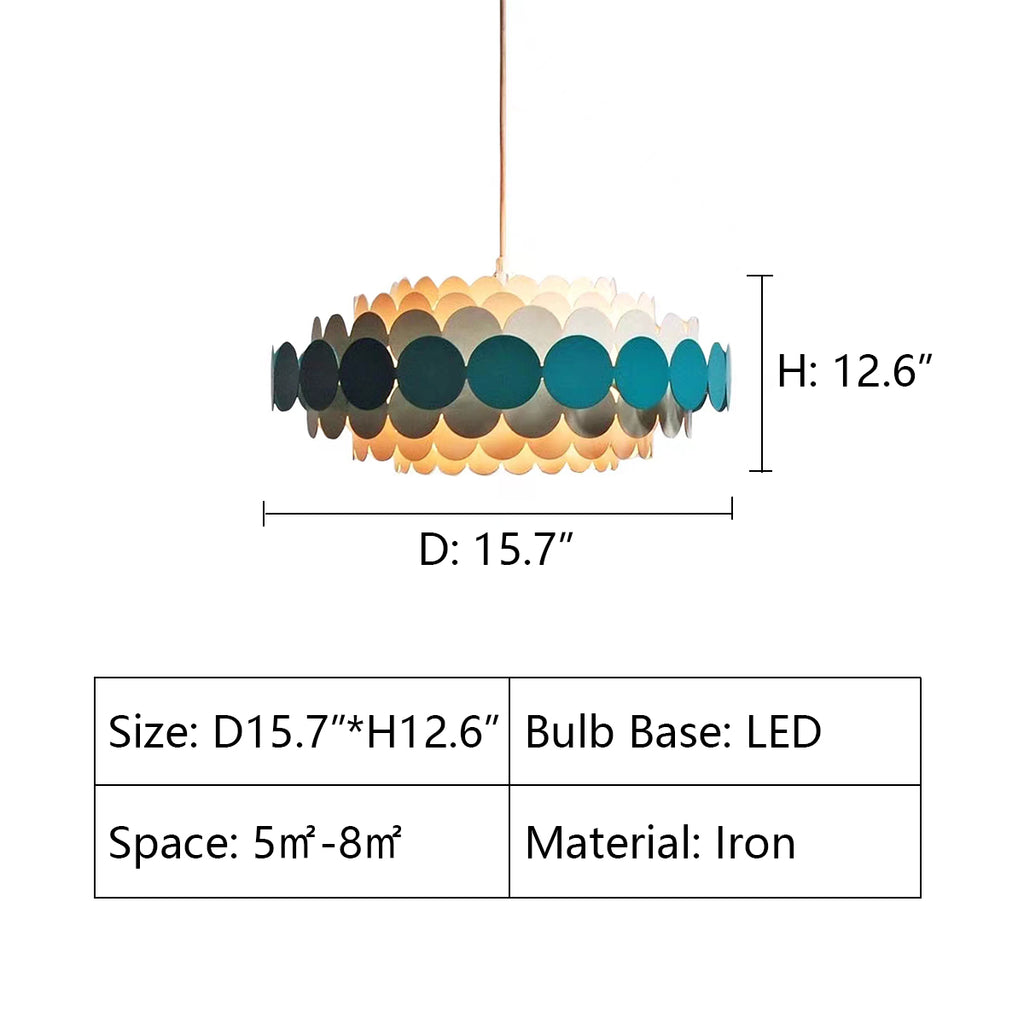 D15.7"*H12.6"  Metal strips pendant lamp by Doria. Germany 1960's.  Post-modern Tiered Floral Round Shell Chandelier for Living/Dining Room 