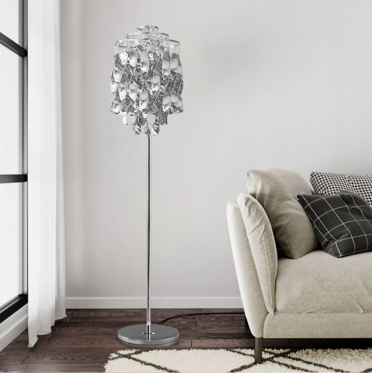 Post-modern Tiered Spiral Floor Lamp in Chrome Finish for Living Room 