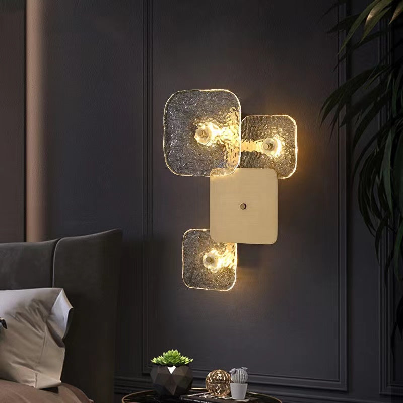 Exquisite Glass Square Collection Wall Light in Brass Finish for Bedside/Living Room   Glass, Brass