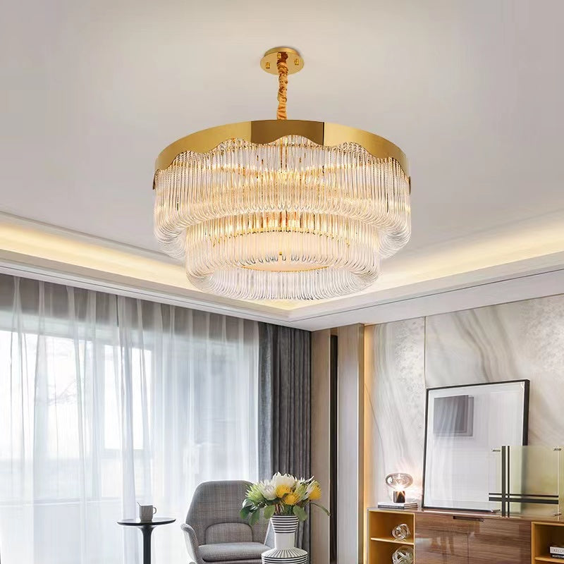 Italian Light Luxury Crystal Ceiling Chandelier in Gold Finish for Living/Dining Room 