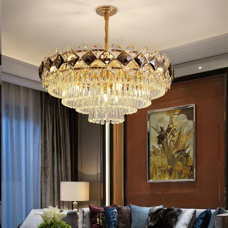 Modern Tiered Transparent Crystal Chandelier Suit for Living/Dining Room/Bedroom