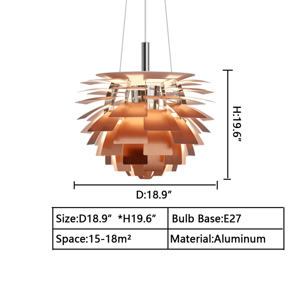 D18.9"*H19.6"  modern, avant, pine cone, pendant, aluminum, scandinavian, living room, dining table, wash area