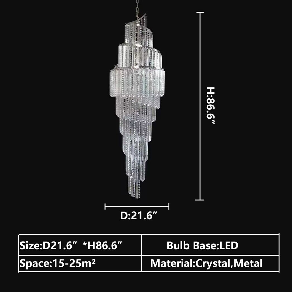d21.6"*h86.6" long crystal chandelier Modern spiral crystal chandelier extra large/oversized crtsral light silver/chrome,gold staircase crystal light glass stairwell crystal chandelier