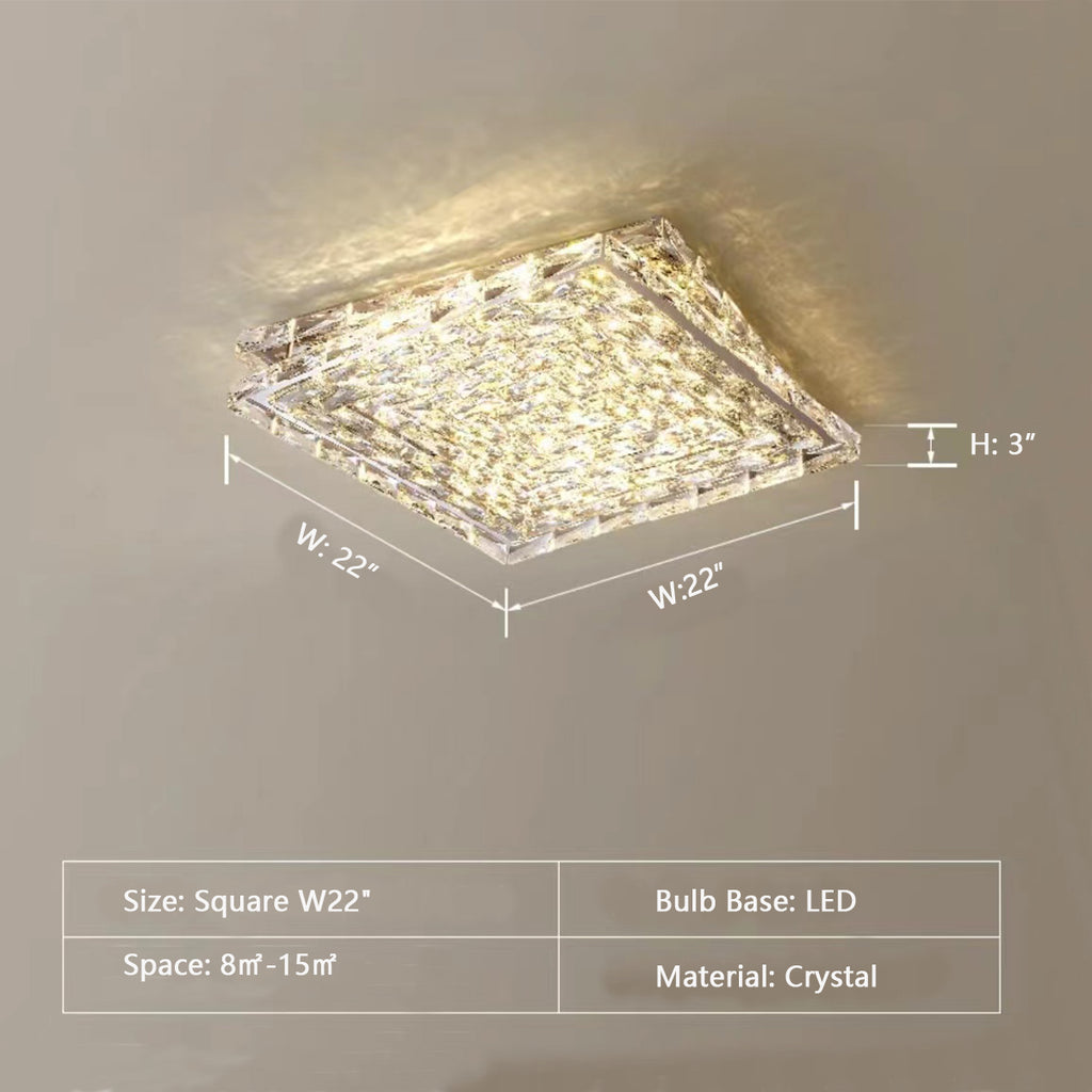 Square: W22"  square, rectangle, oversizde, large, crystal, flush mount, livin g room, dining room, bedroom, 