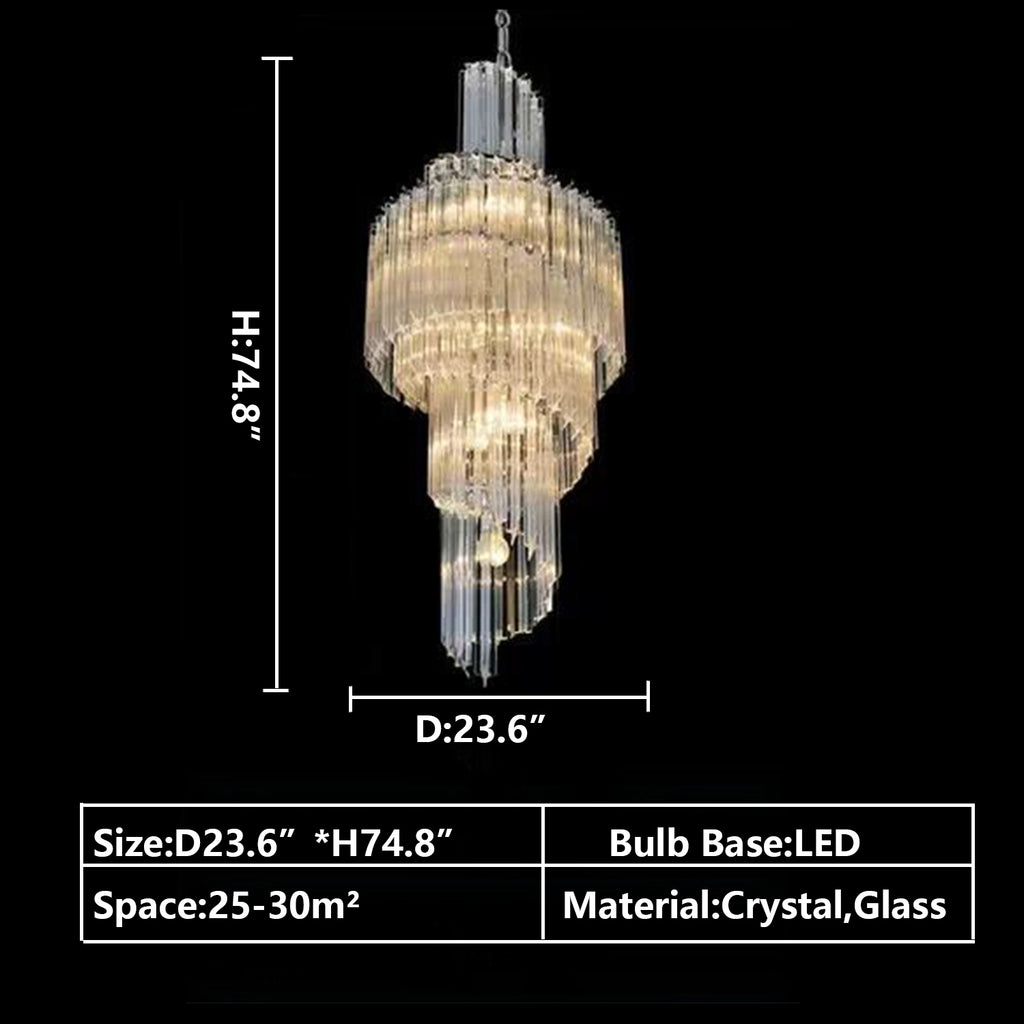 D23.6"*H74.8" Extra large double spiral Murano glass prism Chandelier hall staircase foyer crysta;l lights long cascade spiral style modern light