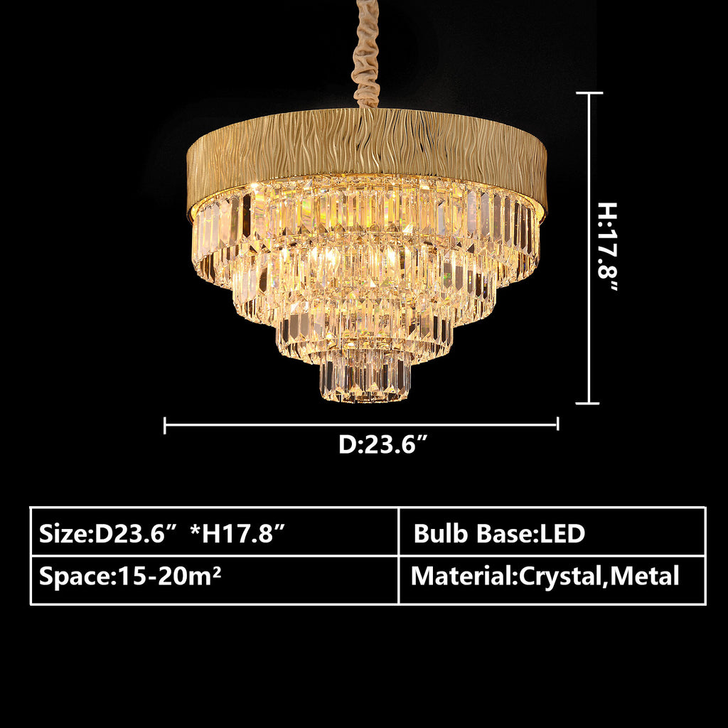 d23.6'*h17.8" modern crystal pendant light ring/rectangle,round/oval ceiling crystal light 3-tiered gold light for dining room/living room/bedroom/hallway/entryway decor