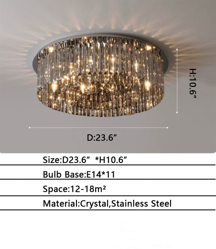 D23.6" 11lights ceiling flush mount crystal chandelier black crystal light modern light for living room/dining room/bedroom/apartment/villa.