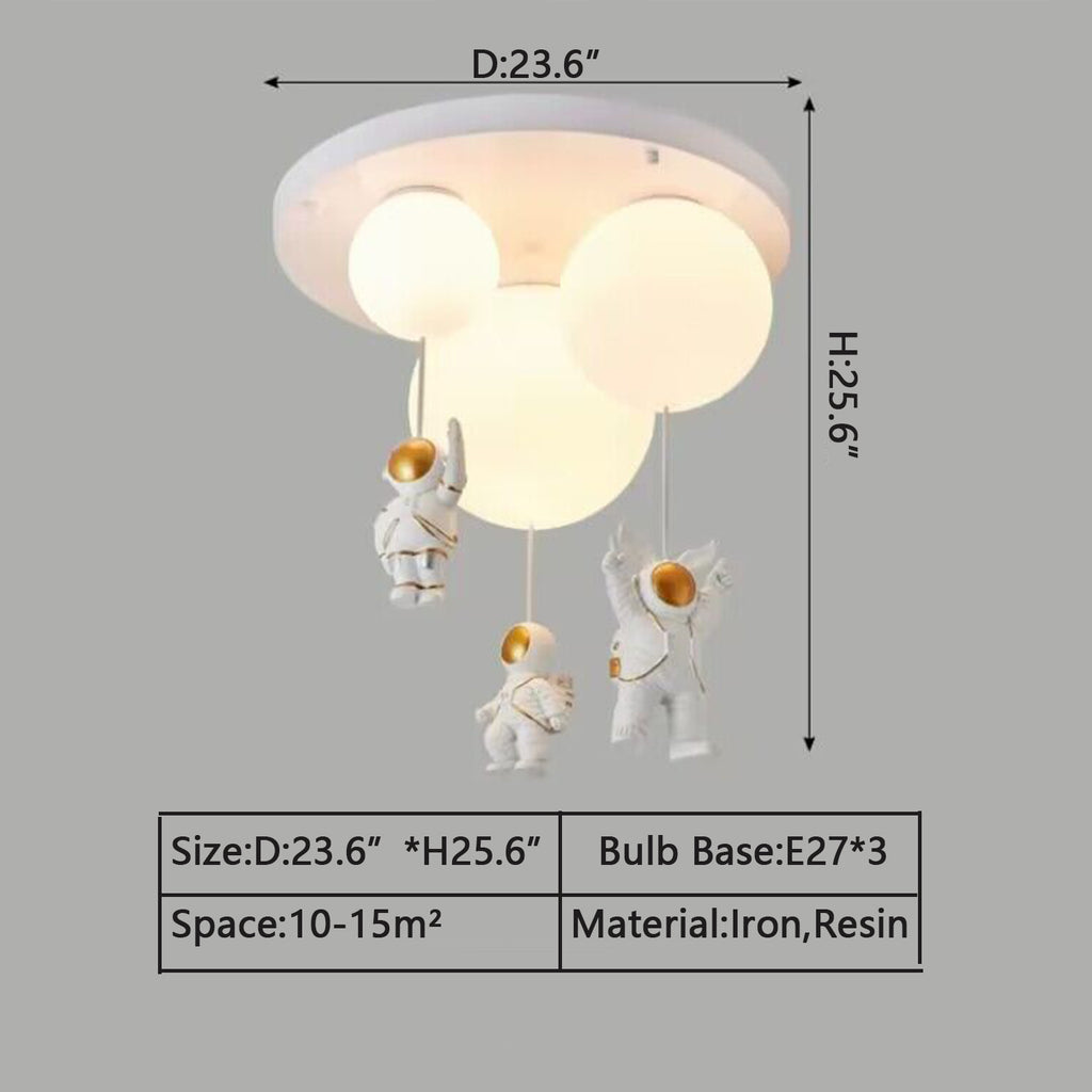 d23.6" 3D RESIN ASTRONAUT LAMPS Scandinavian Creative Bedroom Ceiling Light Modern Astronaut Planet Cartoon Light For Kids Room
