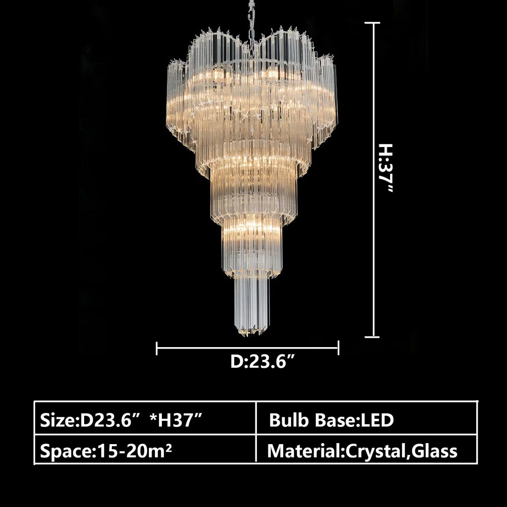 D23.6"*H37"D31.5"*H98.4" Extra large double spiral Murano glass prism Chandelier hall staircase foyer crysta;l lights long cascade spiral style modern light