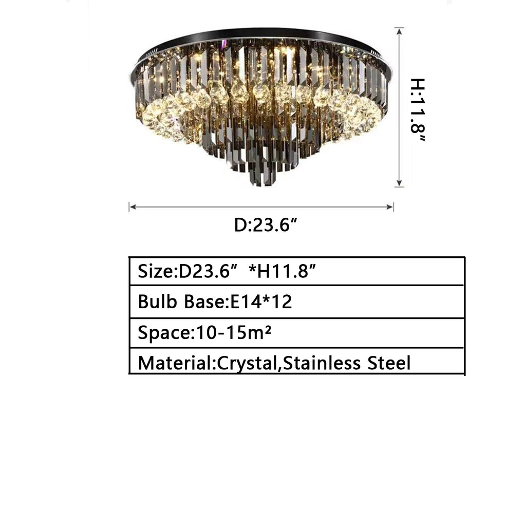 D23.6inch Fire and Ice Crystal Flush Mount Chandelier extra large black crystal light ceiling large crystal chandelier 3-tier clear chandelier