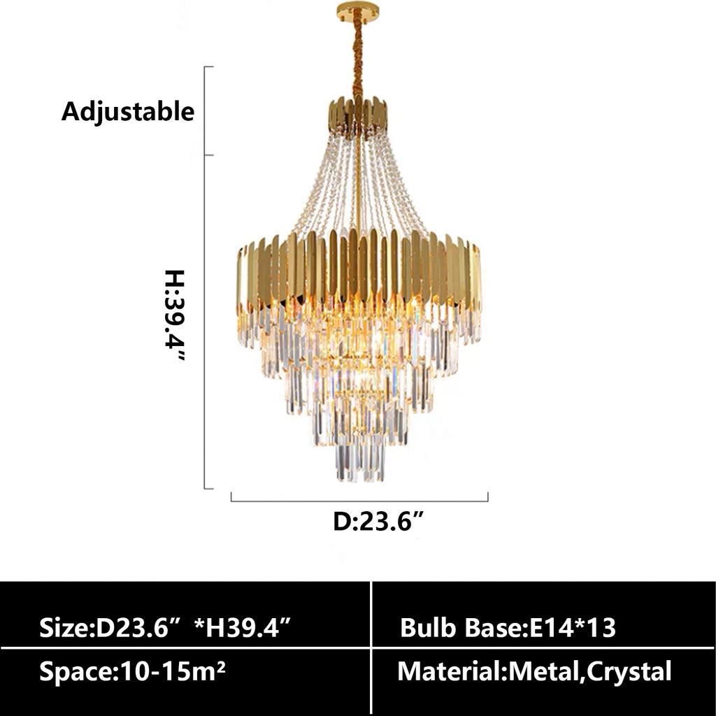 D23.6"*H39.4" 13Lights Modern luxury gold multi-layers modern oversized decorative crystal chandelier for living room/foyer/staircase