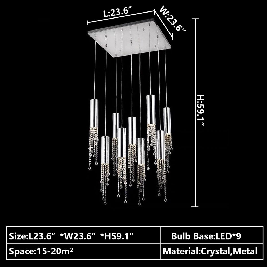 9 Lights:L23.6"*W23.6"*H59.1"square and rectangle pendant light fixture for kitchen island/dining table/coffee table/bar