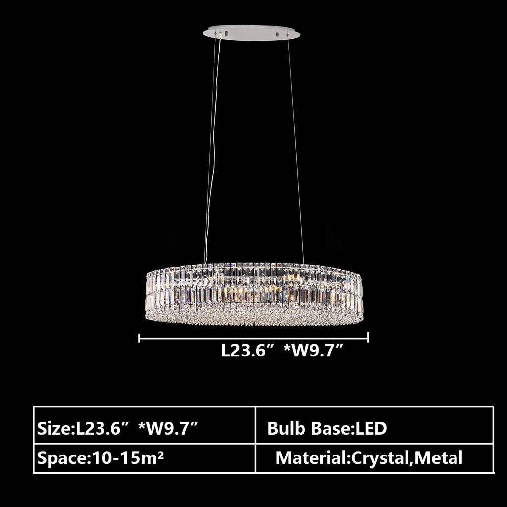 l23.6"rectangle crystal light silver/chrome crystal light fixture pendant light for kitchen island/dining table/dining room/restaurant/bar/coffee table 