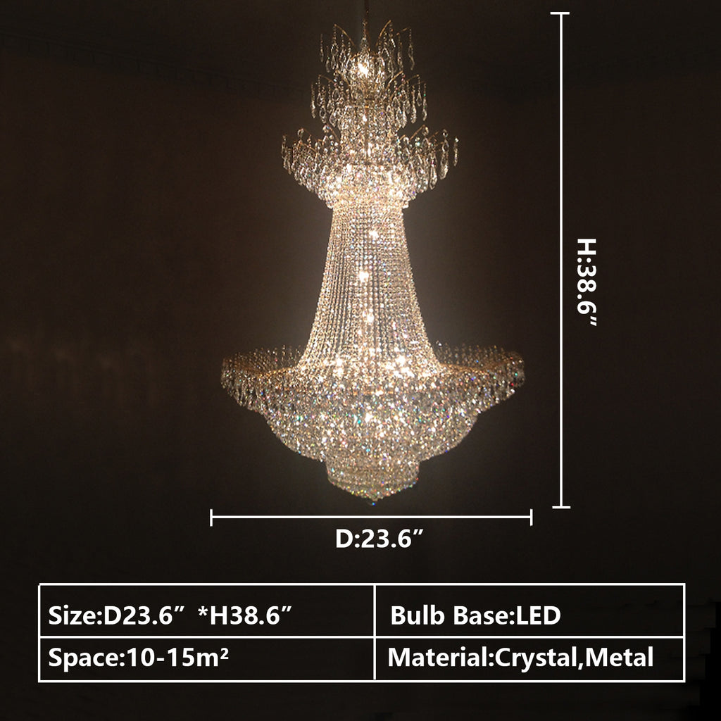 D23.6"*H38.6" Extra Large/huge modern french Troditional and classic multi-tiered flower crystal light for high-ceiling living room/foyer/staircase/hallway/entryway/stairs