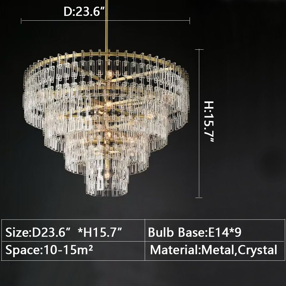 D23.6"*H15.7" ineffable lighting same model :Marcia Modern Crystal Multi-Tier Round Living Room Chandelier。Extra large multi-tiered American crystal light for dining room/living room /foyer /entryway /hallyway.villa/duplex buildings/loft/coffee shop/cafe/restaurant hotel ... ceiling light fixture