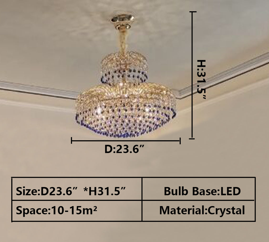 D23.6"*H31.5" modern blue/red/gold crystal bead and chrome/gold light branch light fixture for living room/dining room/bedroom/entryway modern round pendant crystal chandelier