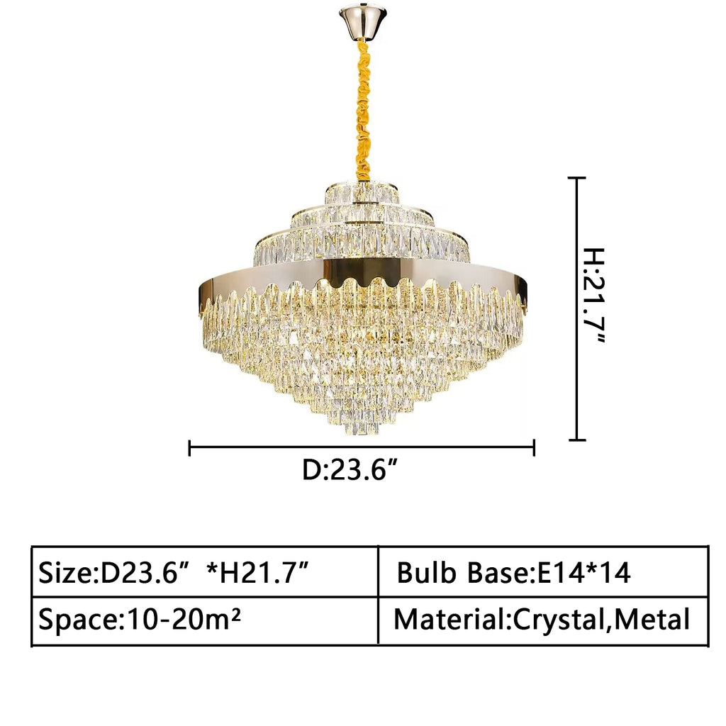 D23.6" 14LIGHTS Modern extra large/oversized/huge crystal chandelier multi-tiered round/rectangle ceiling crystal light set for home decor:living room/dining room/bedroom/bathroom/light fixture