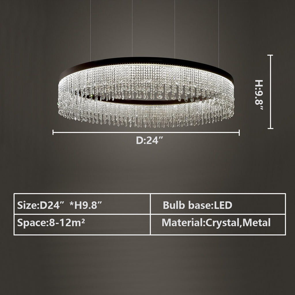 D24"*H9.8" Lampada a sospensione CRYSTAL CHANDELIER fringe teardrop round crystal chandelier for living room/bedroom/dining room/dining table/cofffee table/bar