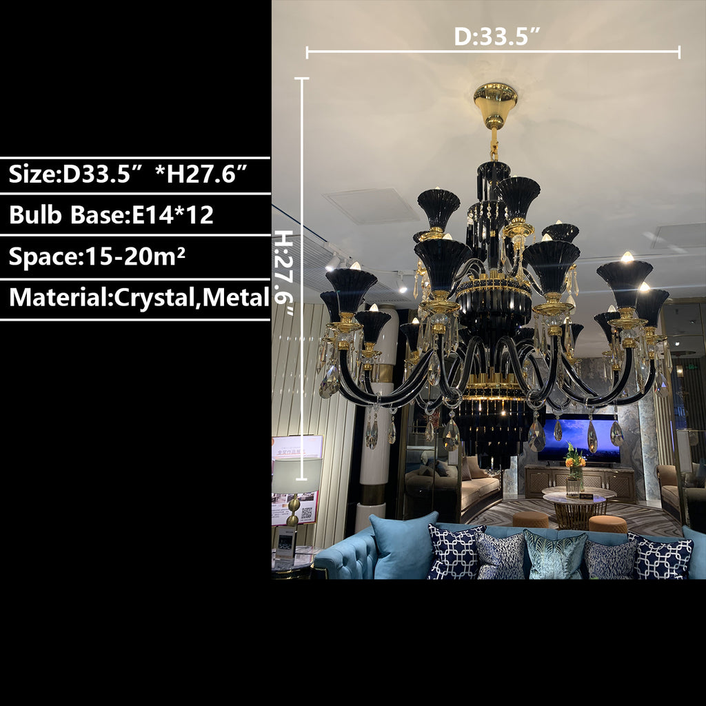 12LIGHTS H27.6" black vintage crystal chandelier candle branch gold crystal chandelier for living room/dining room/hallway/lobby/bedroom