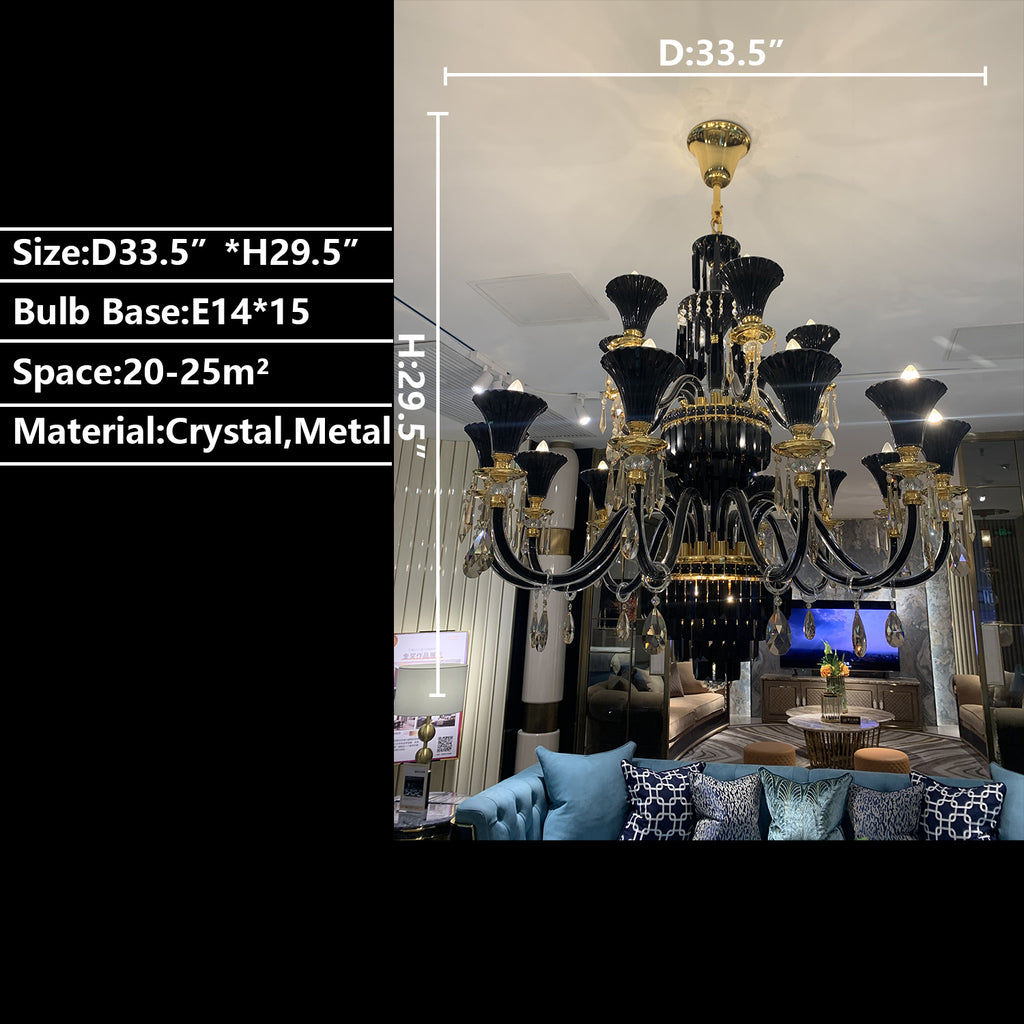 H29.5" 15LIGHTS black vintage crystal chandelier candle branch gold crystal chandelier for living room/dining room/hallway/lobby/bedroom