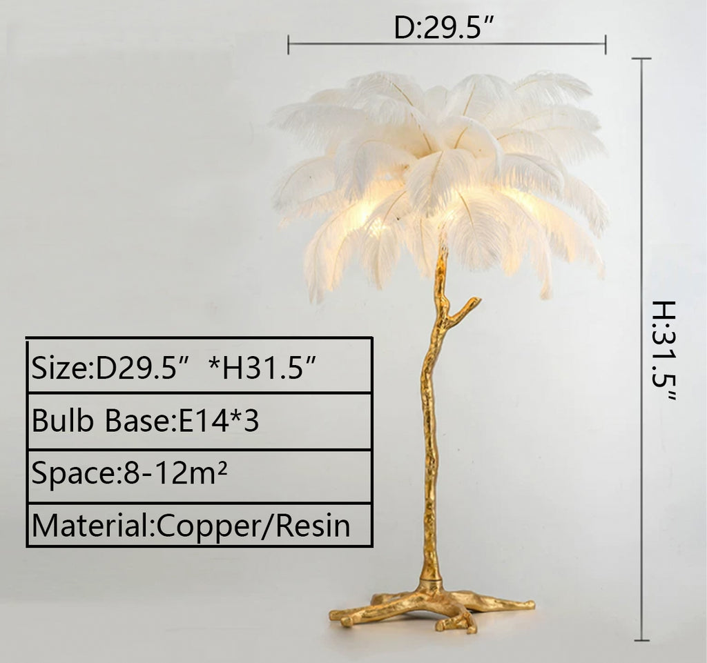 D29.5"*H31.5" e14*3 Modern Art Ostrich Feather Table Light French Light Luxury Living Room Bedroom Ins Decorative Ambient Lighting Colorful feather :Pink White Black Blue Orange Brown cooper/brass/resin table lamps for bedside/study/dining table/coffee table/bar