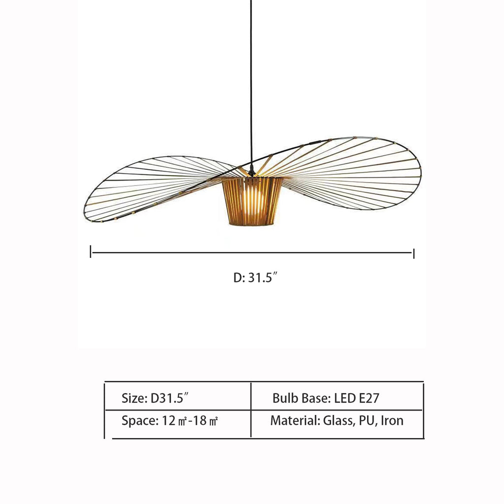 D31.5"  Vertigo Minimalist Straw Hat Classic Black Pendant Chandelier for Living/Dining Room