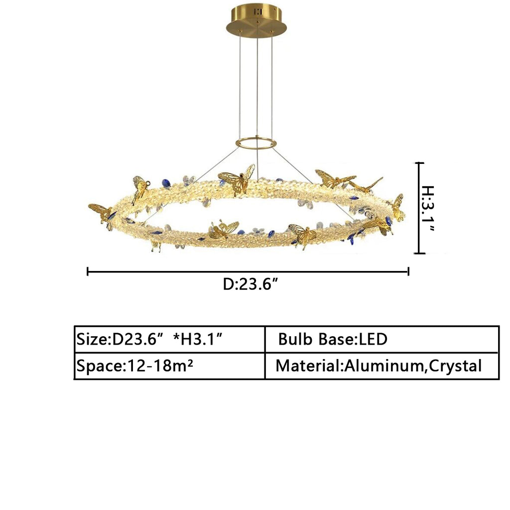 D23.6 inches Butterfly Gold Crystal chandelier luxury art Ceiling LIGHT for dining room/living room/bedroom/kitchen/restaurant