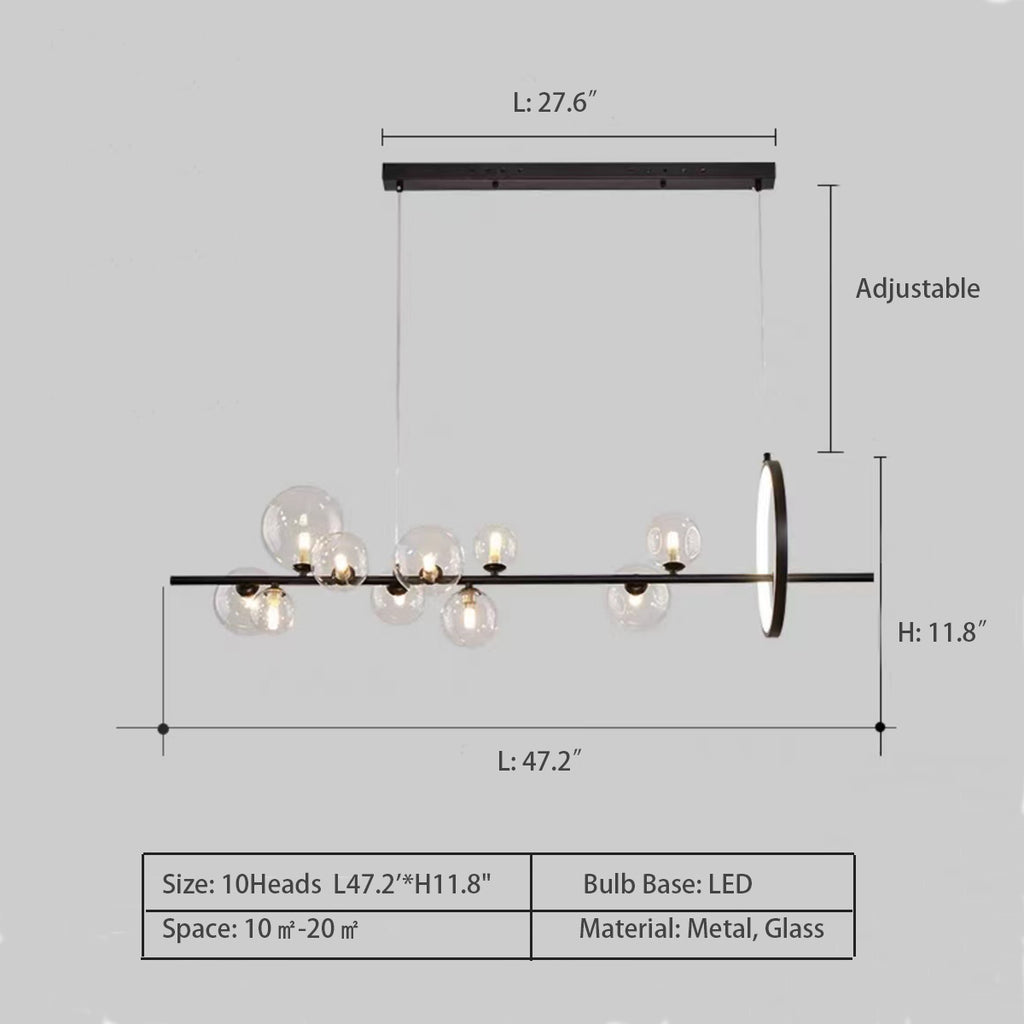 Linear: 10Heads L47.2'*H11.8"  Avenila Living Room Hotel Luxury Circle Round Bubble Chandelier   LED Postmodern Round Glass Bubbles Designer Lamparas De Techo Ceiling Lights.LED Ceiling Light.Ceiling Lamp For Foyer Bedroom