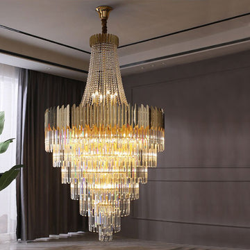 Modern luxury gold multi-layers modern oversized decorative crystal chandelier for living room/foyer/staircase