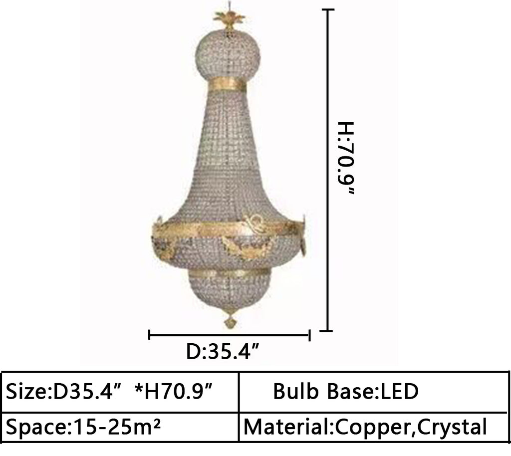 D35.4"*H70.9" extra large regal style ballrom chandelier lustre en bronze brass copper light fixture kattokruunu lamp