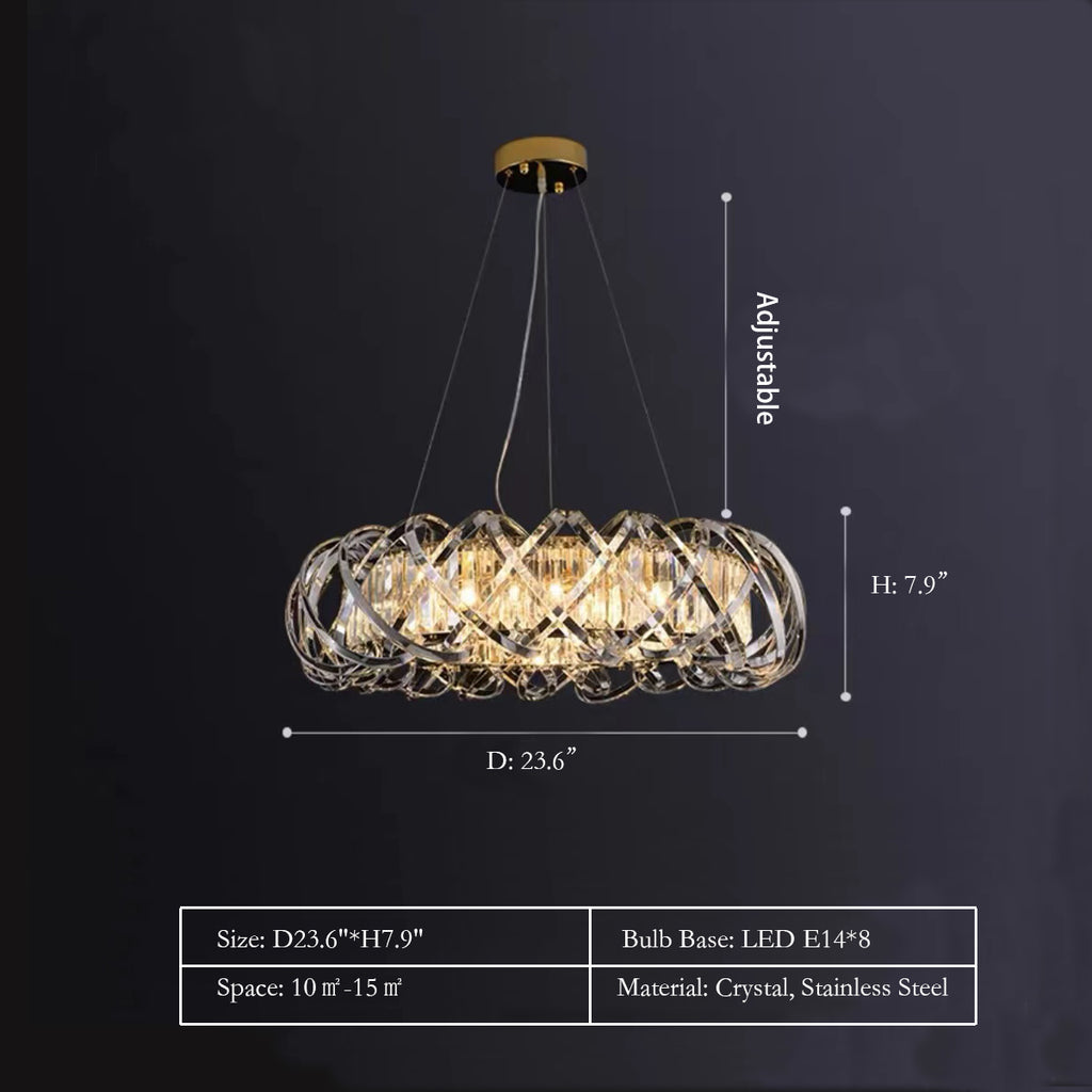 Round: D23.6"*H7.9"  2023 New Art Crossed Shell Transparent Crystal Chandelier Suit for Dining/Living Room