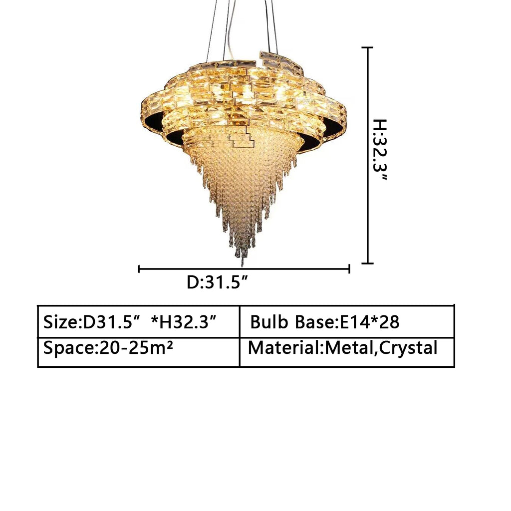 D31.5inches*H32.3inches  28Lights Art horn gold tassel crystal chandelier for kitchen island/coffee/dining table /bar.dining room,living room,bedroom,foyer,restaurant,coffee shop