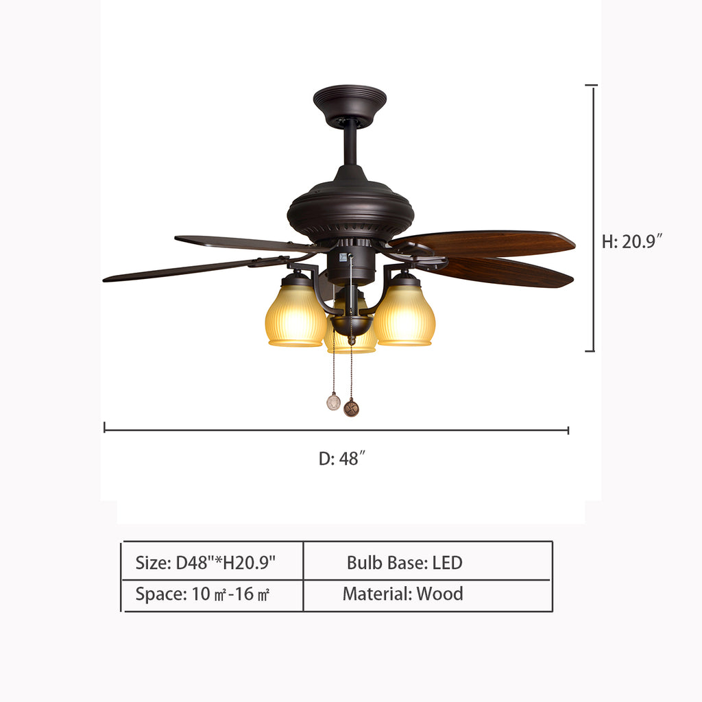 D48"*H20.9"   5-Blade American Retro Walnut Fan Flower Bud Pendant Chandelier for Living Room   rustic, country, remote control