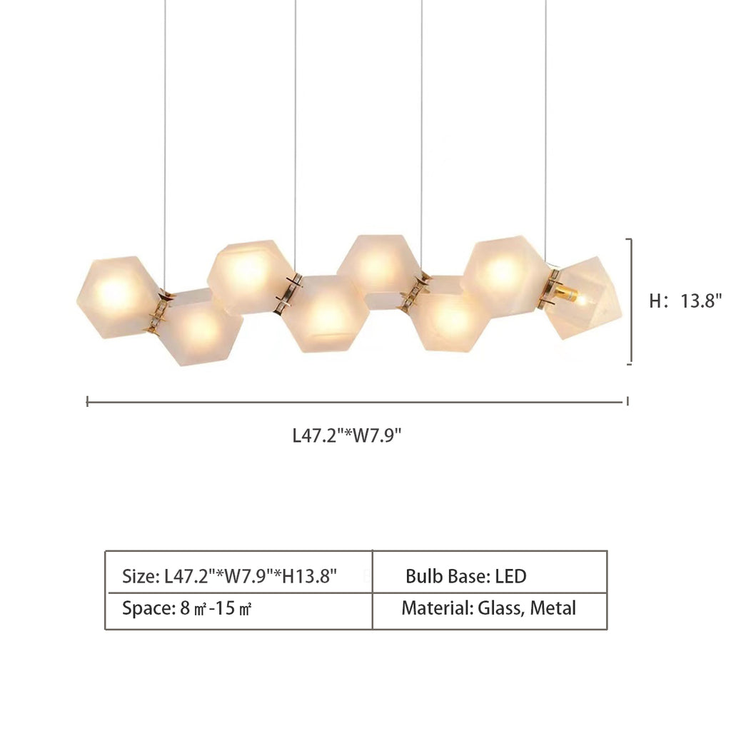 8Heads: L47.2"*W7.9"*H13.8"  Nordic Multi-Head Facet Diamond Glass Cluster Pendant Light for Dining Table/Study Desk
