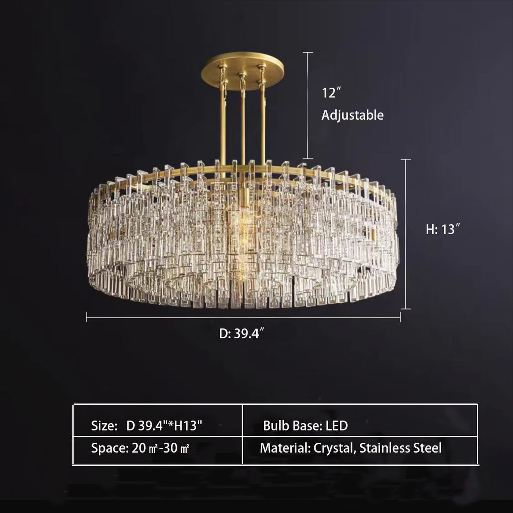 D39.4"*H13"  Marigold Multi-Tier Crystal Chain Round Chandelier 60"  Extra Large Multi-layer Round Crystal Ceiling Chandelier for Living Room